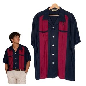 Da Vinci California Camp Shirt Retro Style Size XL Short-Sleeved Black Red